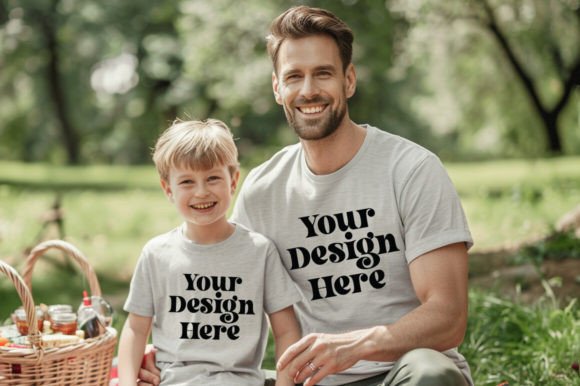 Download Gildan 5000 Dad &amp; Son White Shirt Mockup - Premium Resources