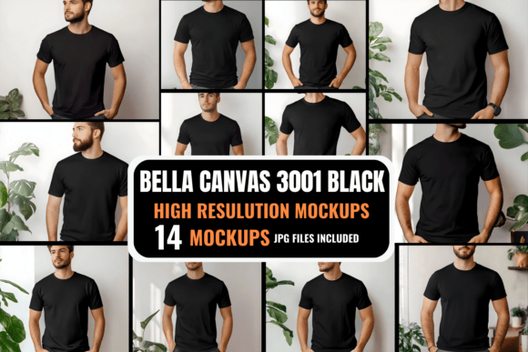 Download Bella Canvas 3001 Black Model Mockups - Mockups Collection